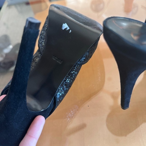 DVF Diane von Furstenberg black glitter heels sling back pumps d’Orsay women’s - Picture 10 of 13